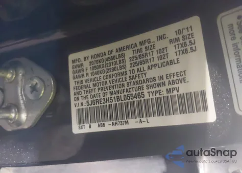 2011 Honda Cr-V Ex из США, поврежденный, VIN 5J6RE3H51BL055465